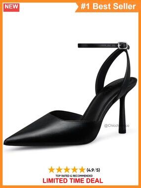 Pointed Toe Stiletto Heel Pumps Closed Toe Strappy Faux Leather Comfort Heels